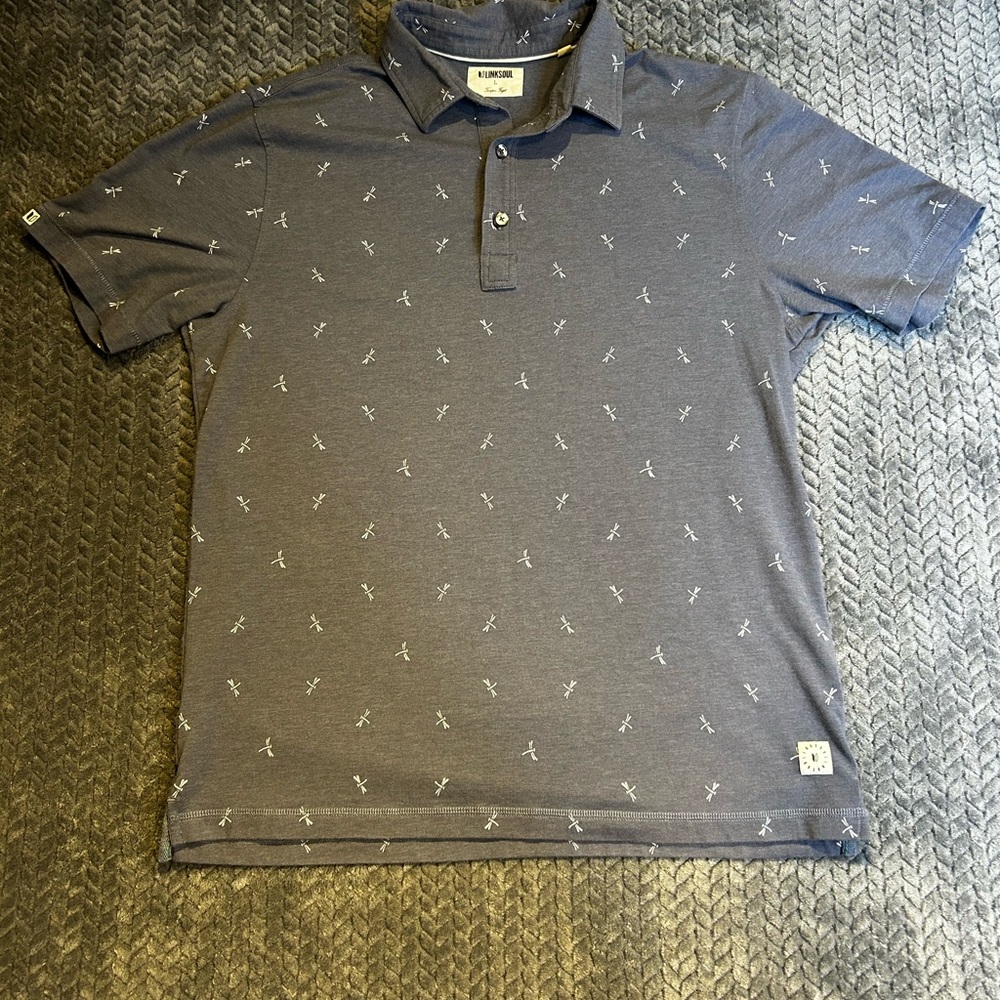 Linksoul Golf Polo Shirt Mens L Blue Performance Dragonfly